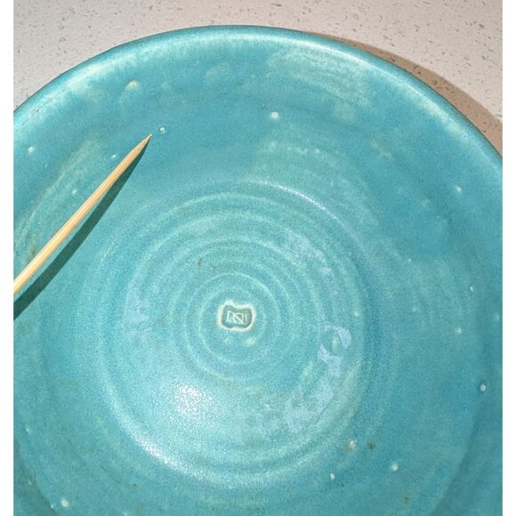 Handmade Studio Pottery Bowl Turquoise Glaze Signed 1950s - Picture 7 of 16